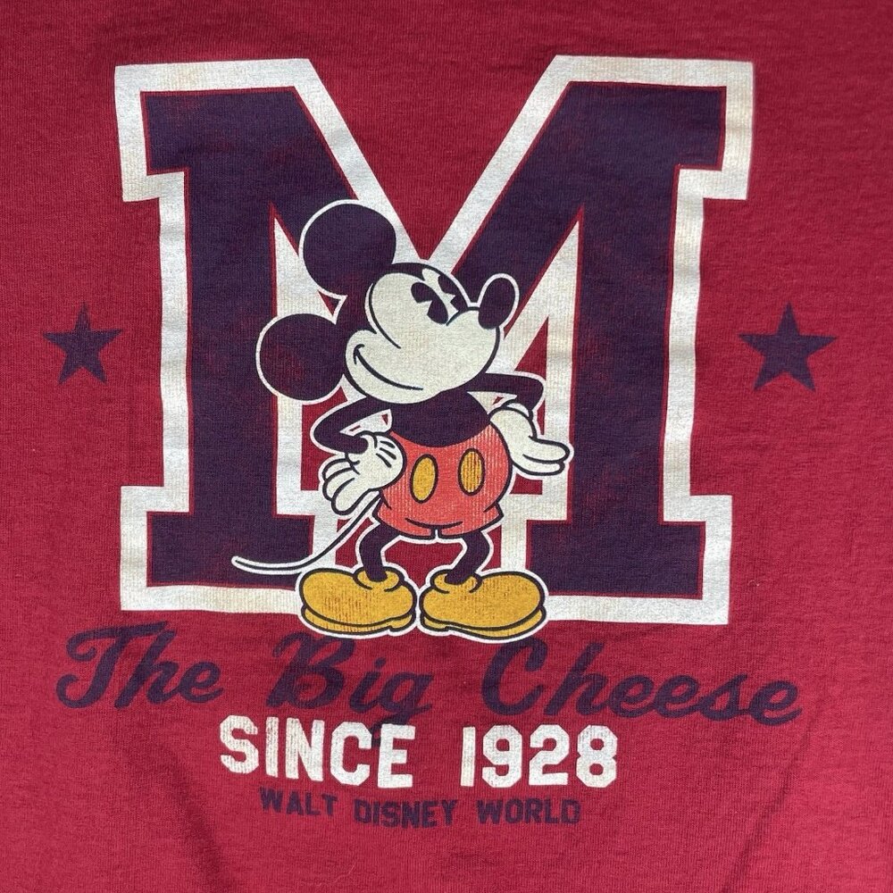 Vintage Disney Mickey Mouse "The Big Cheese Since 1928" T-Shirt Men's Large Red - Picture 2 of 8